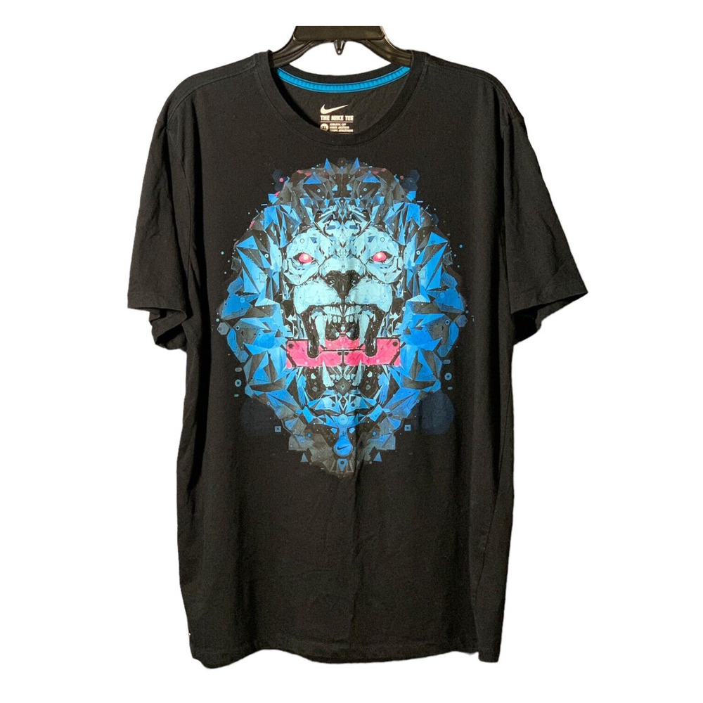 Nike Lebron James T-Shirt Heart of the Lion Graphic Tee Dri-Fit Black Blue NBA